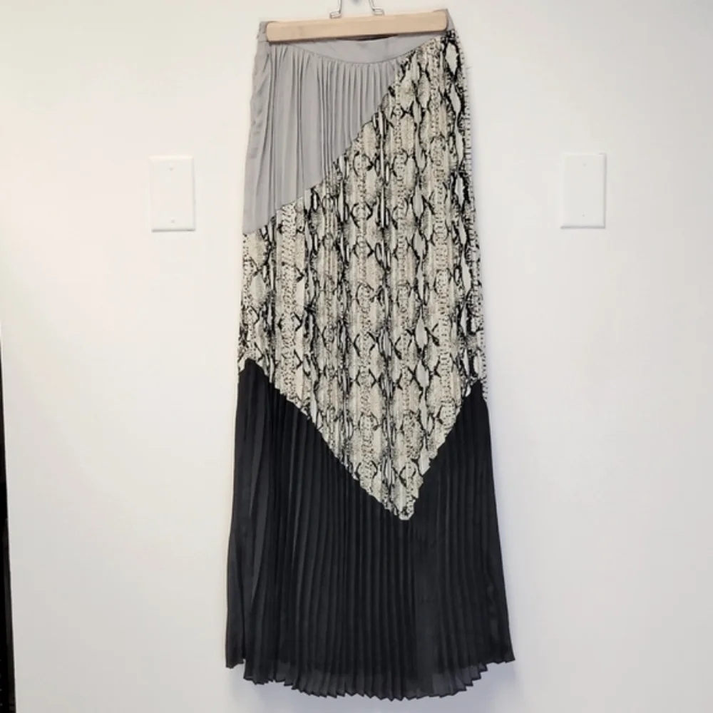 BAR III Vintage Multicolor Snake Print Knife Pleated Broomstick Maxi Skirt XS